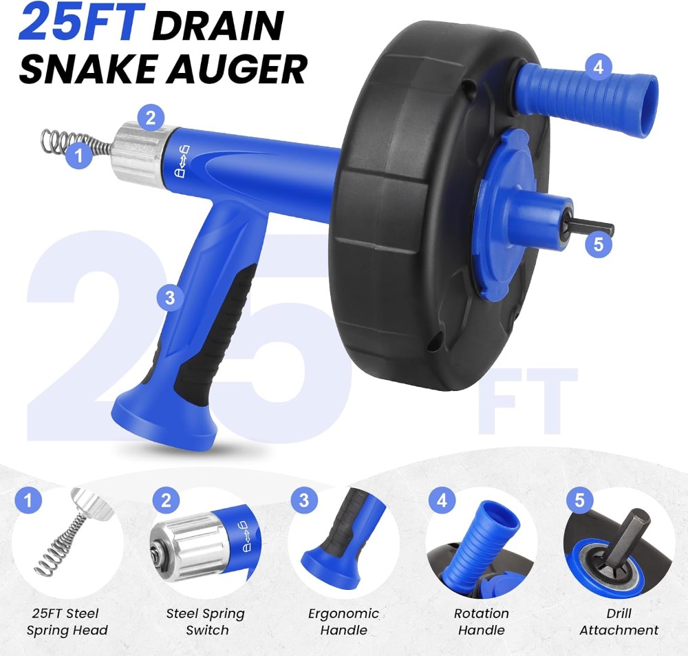 25FT Drain Snake with Drill Ad - Drain Snake Flexible recensione e prezzo
